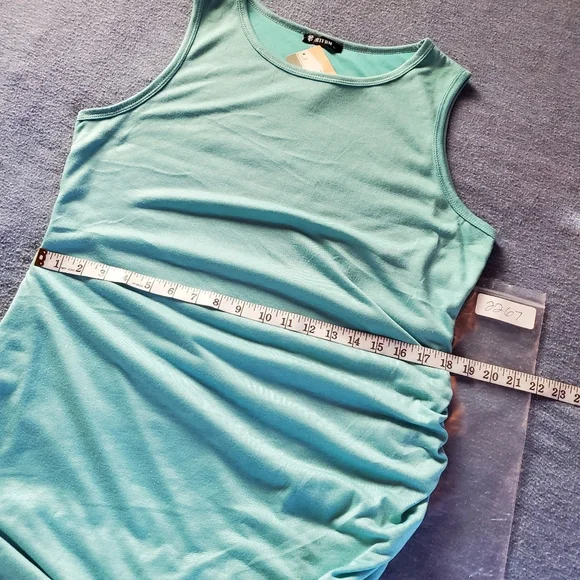 BTFBM T Shirt Midi Dress Pullover Sleeveless Rushed Knee Length Teal Size XL - Picture 8 of 9